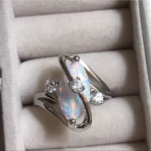 Fire Opal 10K White Gold Ring
